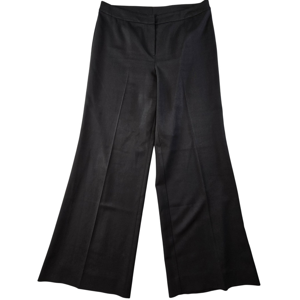 St. John Caviar Pants Womens 12 Black Twill‎ Dress Pants Pleated Relaxed